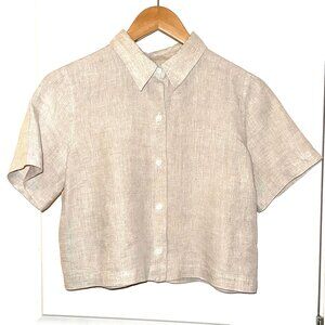 Wilfred linen shirt, natural light tan, size small.
